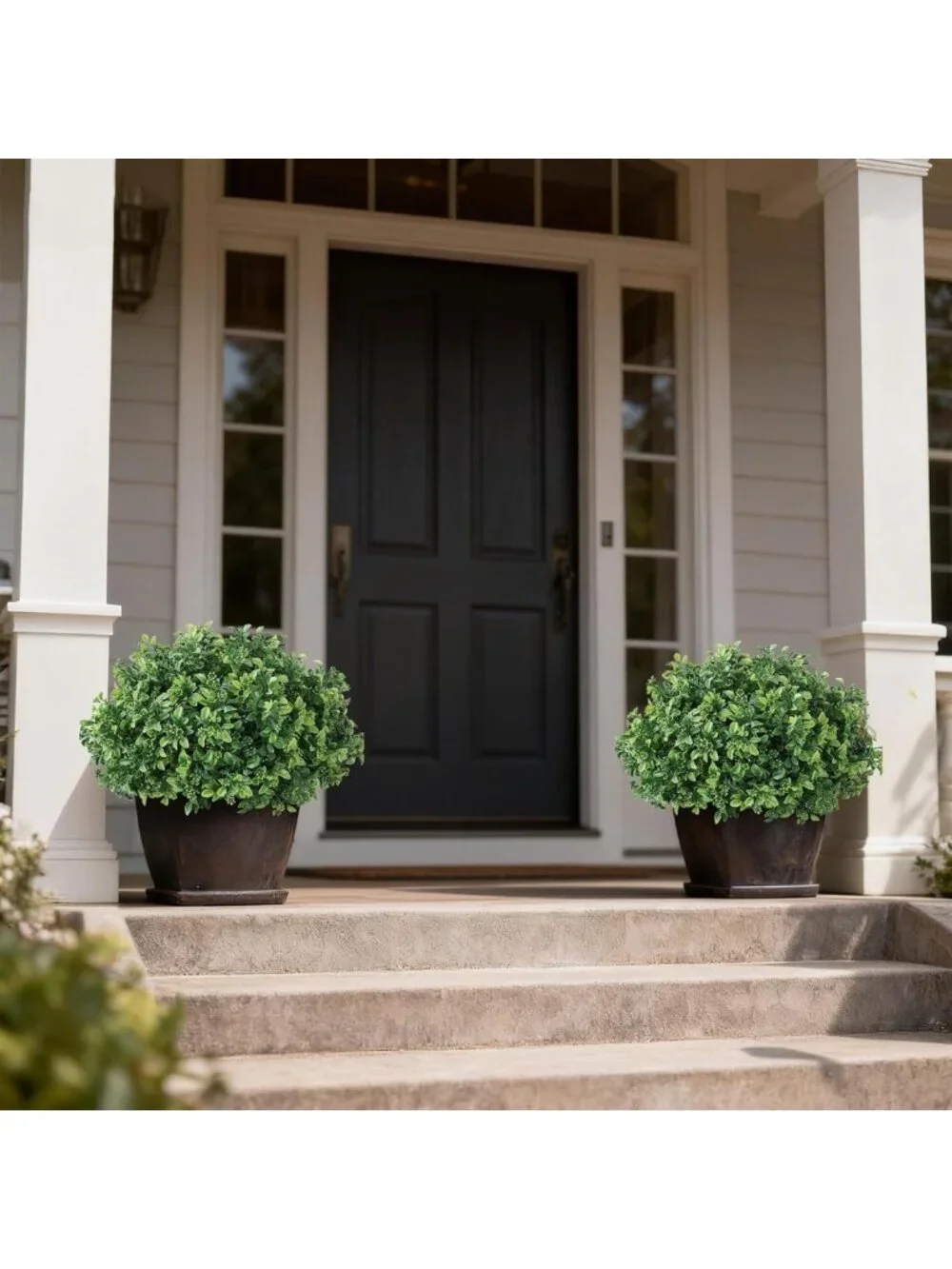Set of 2 Green Artificial Boxwood Topiary Balls for Front Door Decor